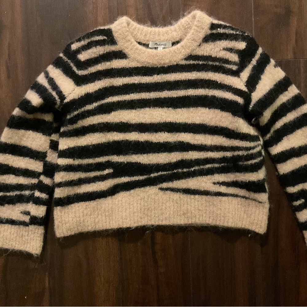 Madewell Cropped Tiger Stripe Sweater | Wool & Alpaca Blend | Size XS